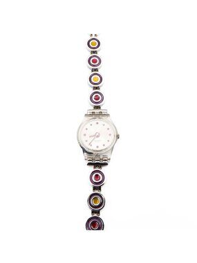 Rare 2003 Swatch Lady Sweetime LK224G Enamel Stainless Steel Bracelet Watch